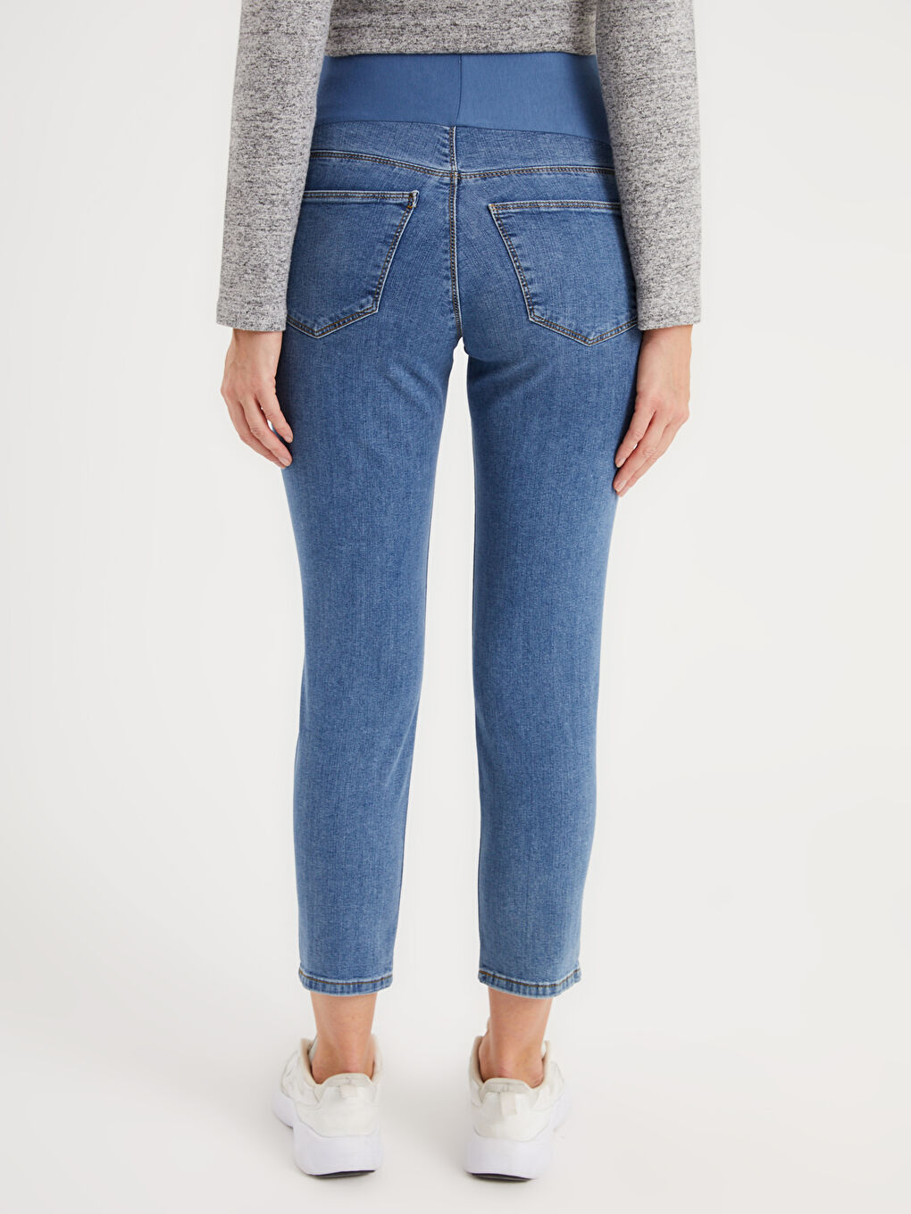 İndigo Düz Paça Hamile Jean Pantolon-5