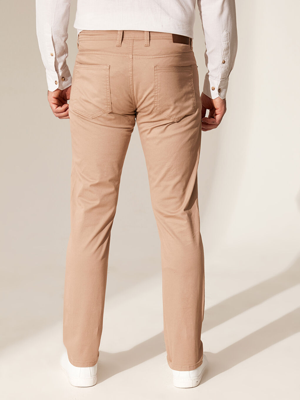 Bej Dar Kalıp Gabardin Chino Pantolon-5