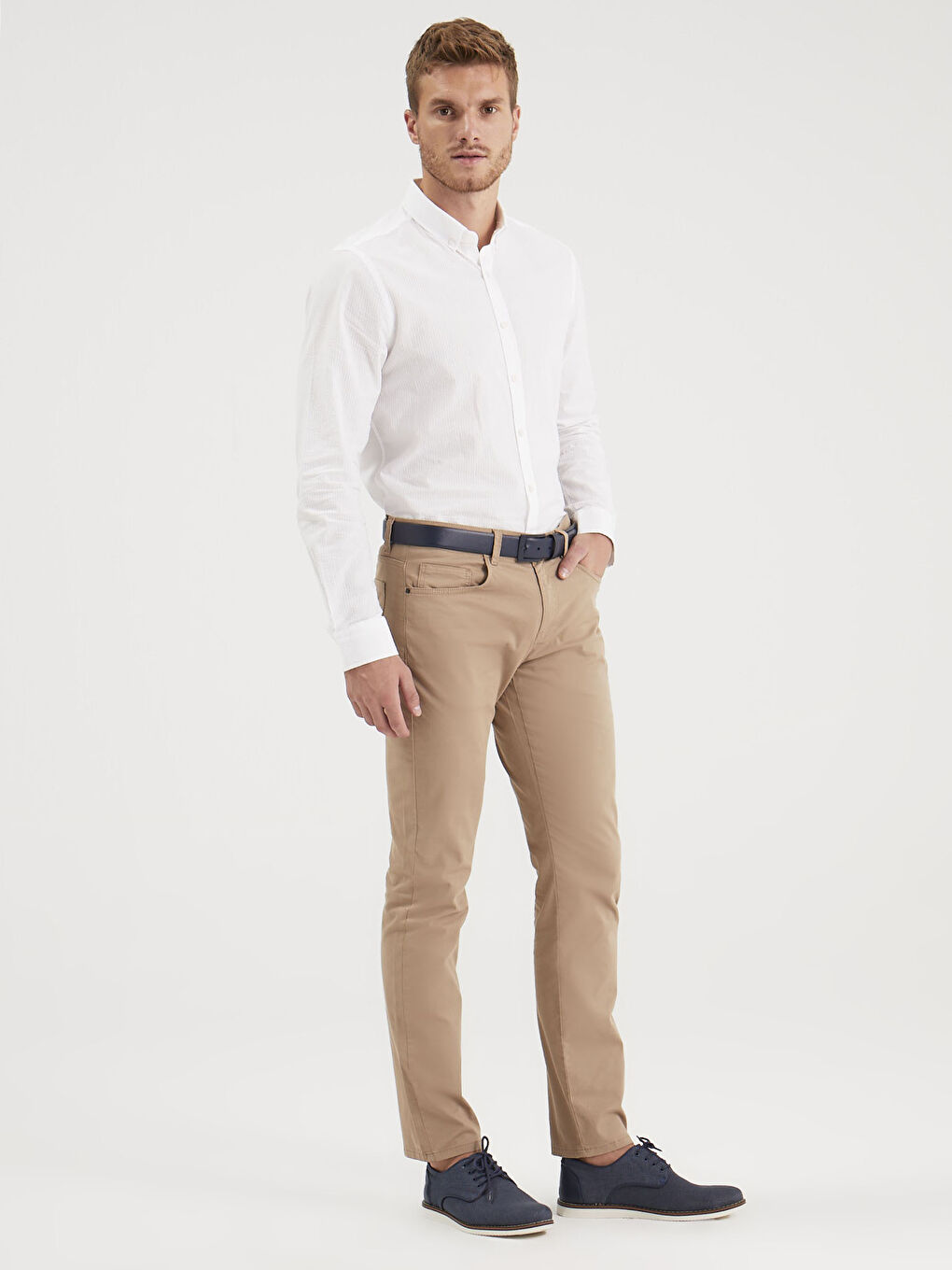 Bej Dar Kalıp Gabardin Chino Pantolon-1