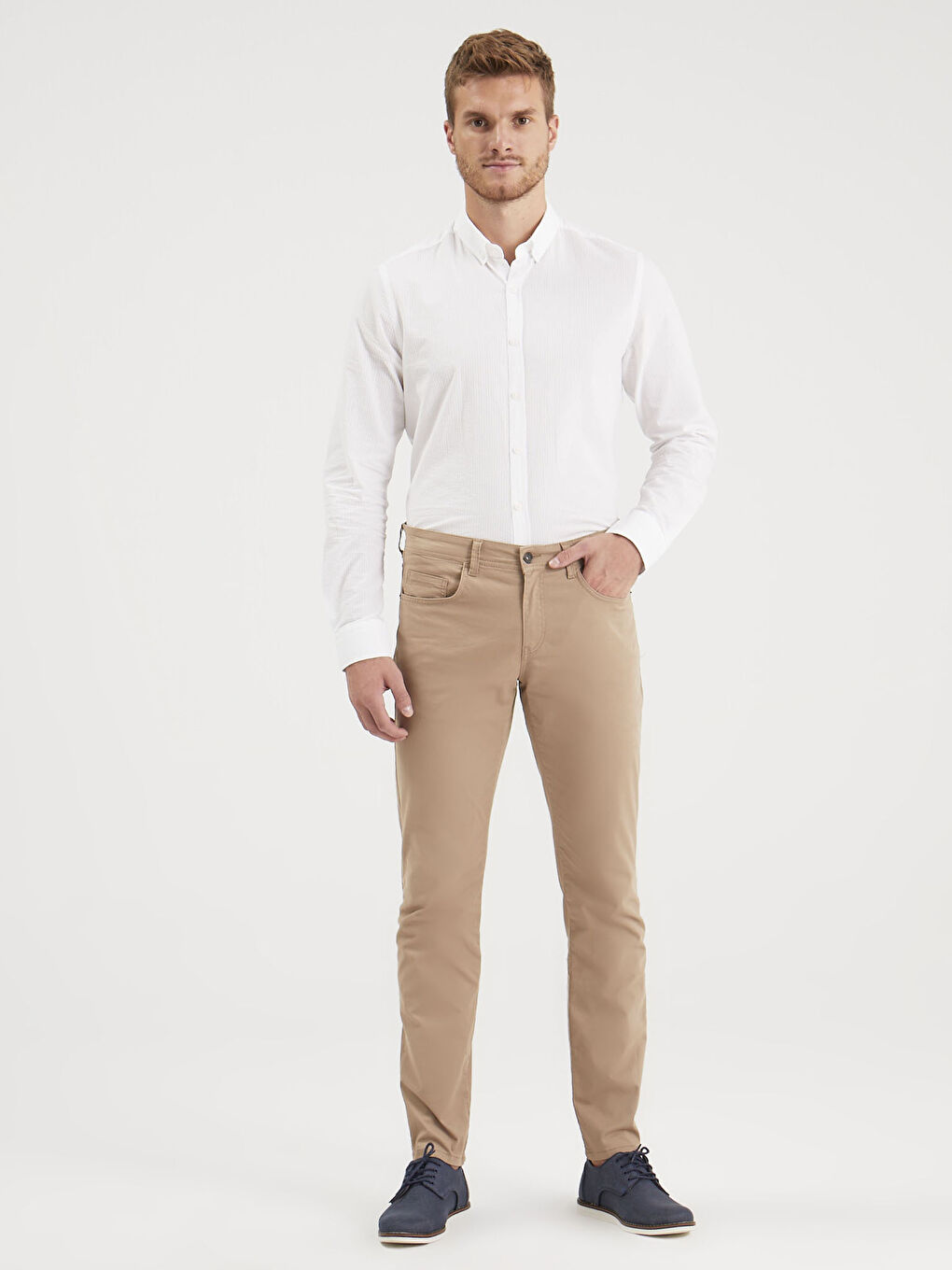 Bej Dar Kalıp Gabardin Chino Pantolon-2