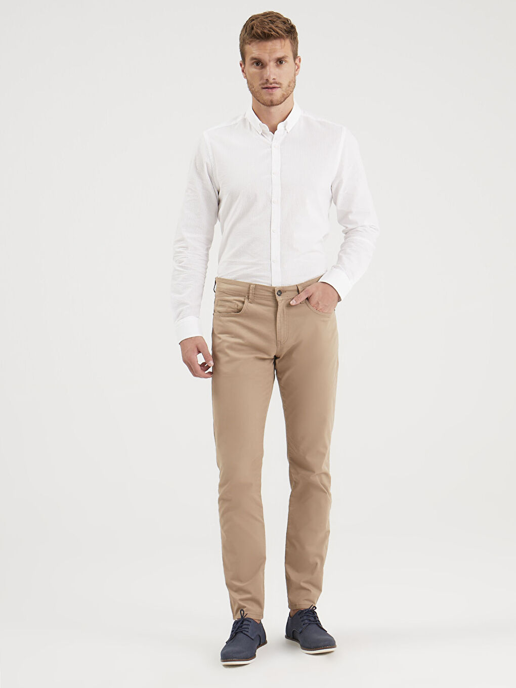 Bej Dar Kalıp Gabardin Chino Pantolon