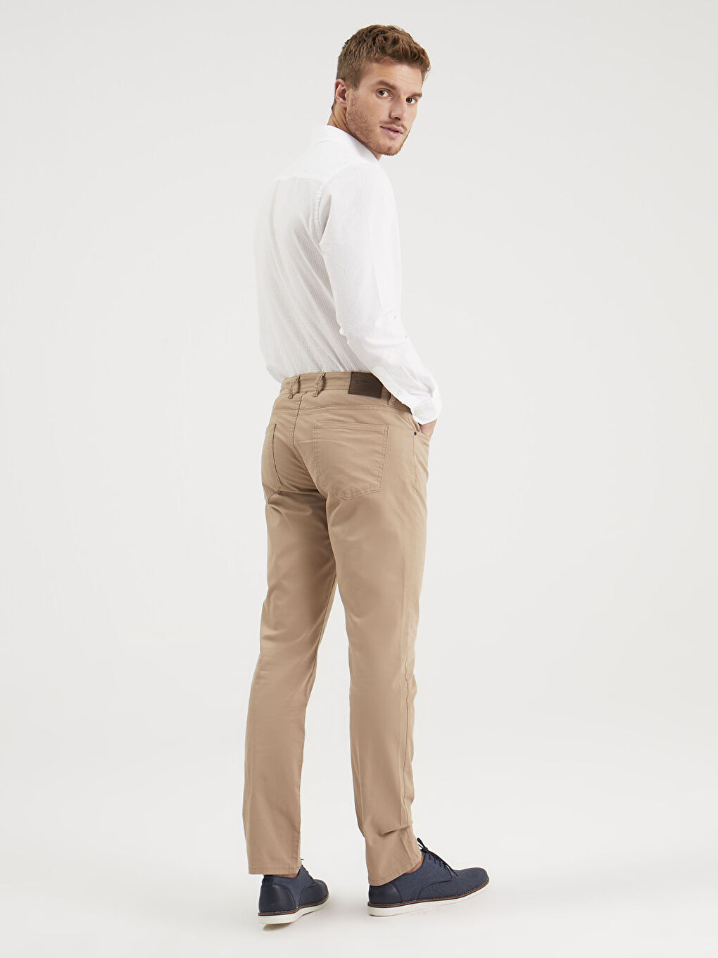 Bej Dar Kalıp Gabardin Chino Pantolon-3