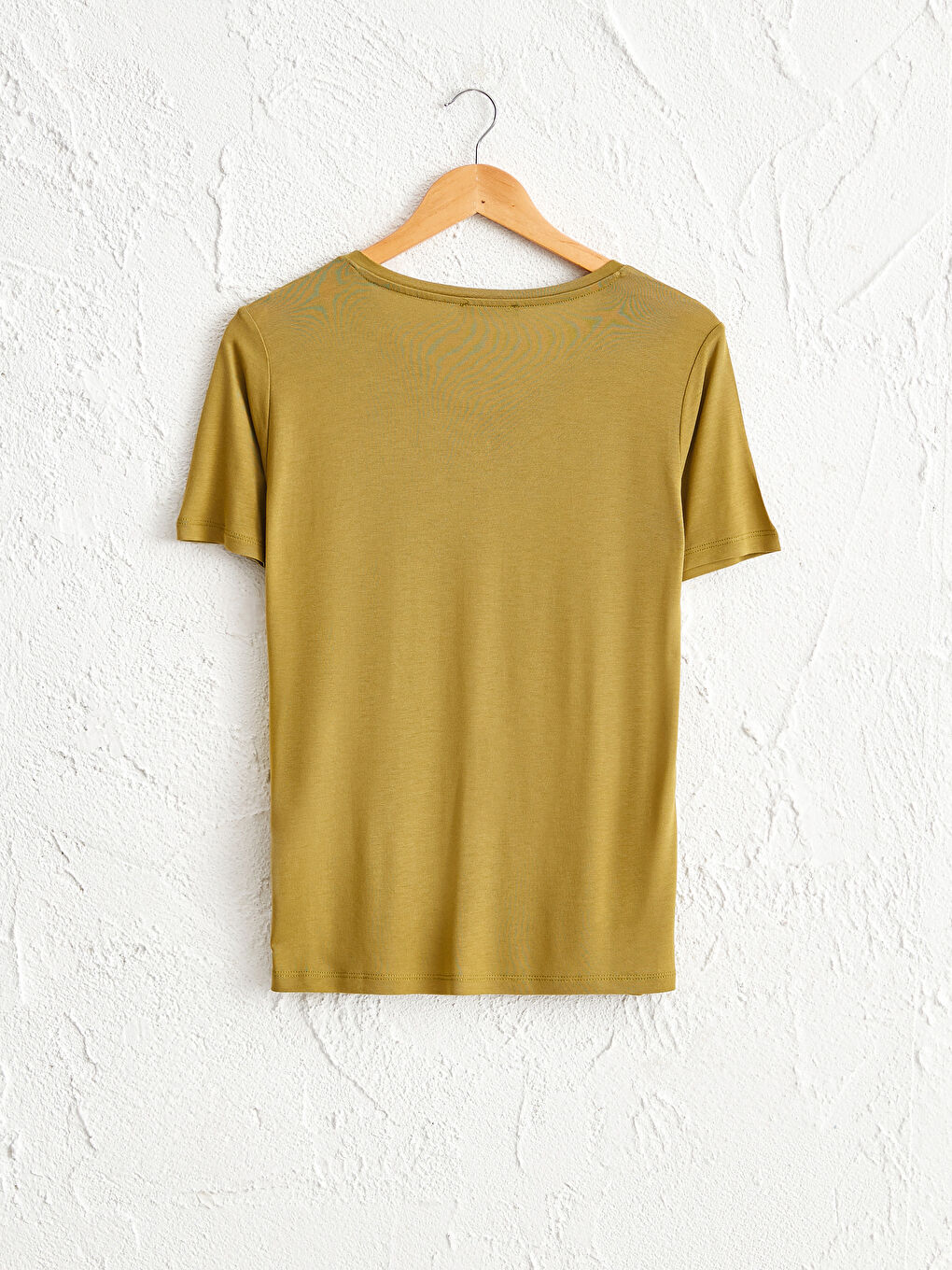 Haki V Yaka Viskon Tişört-1
