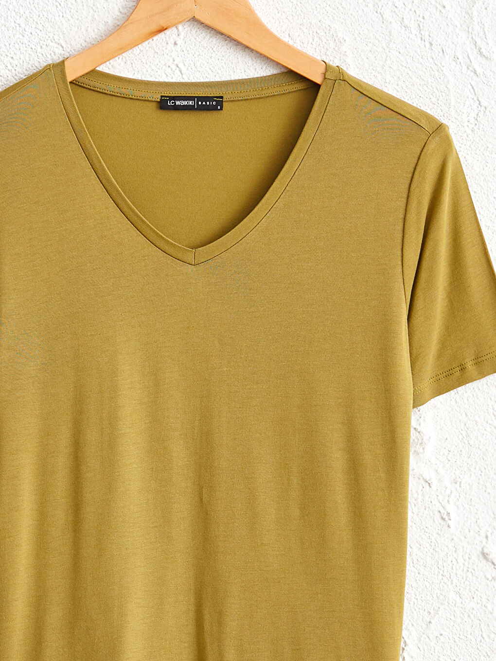 Haki V Yaka Viskon Tişört-2