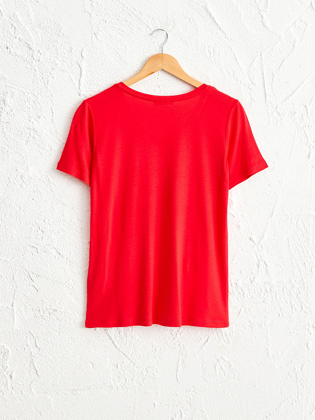 Kırmızı V Yaka Viskon Tişört-1