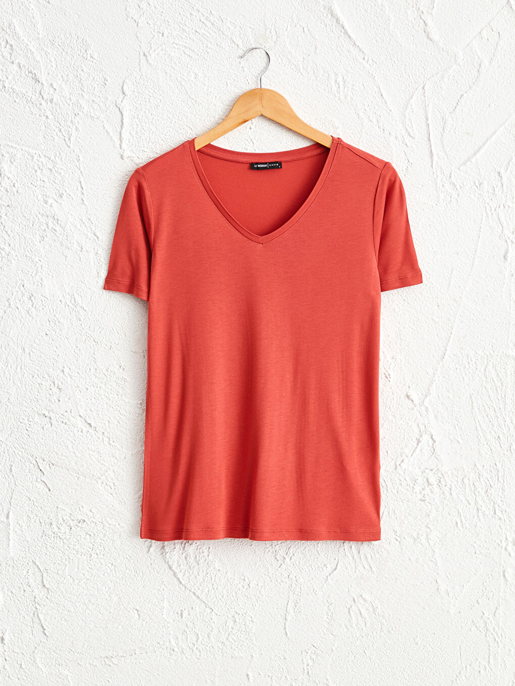 Kahverengi V Yaka Viskon Tişört