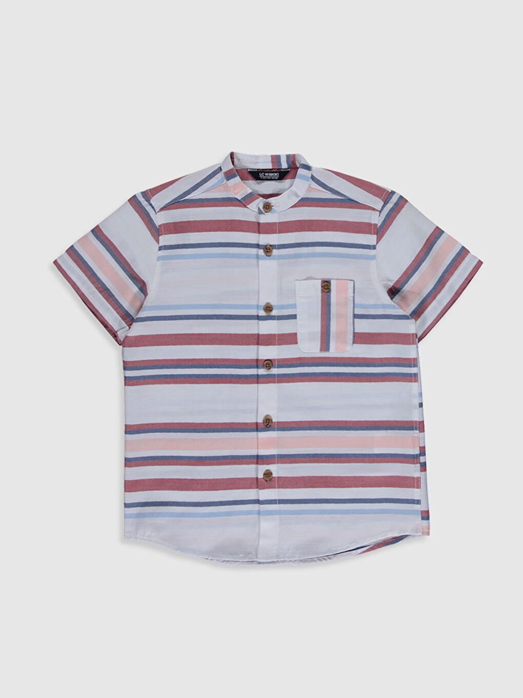 Grandad Collar Striped Short Sleeve Boys' Shirt