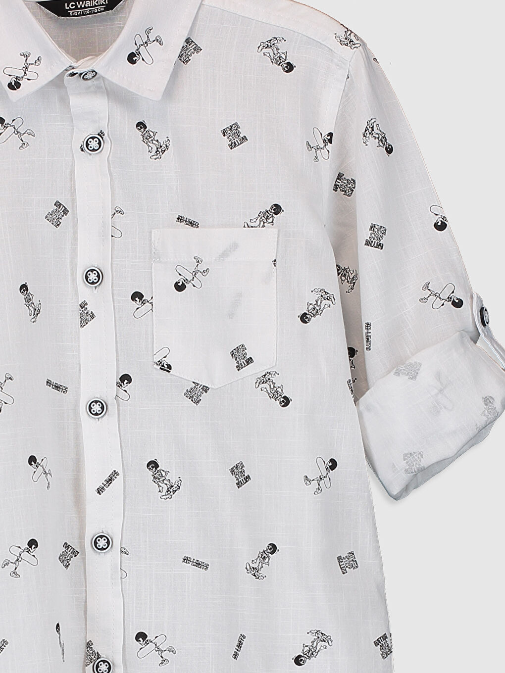 Beyaz Desenli Uzun Kollu Poplin Erkek Çocuk Gömlek-3