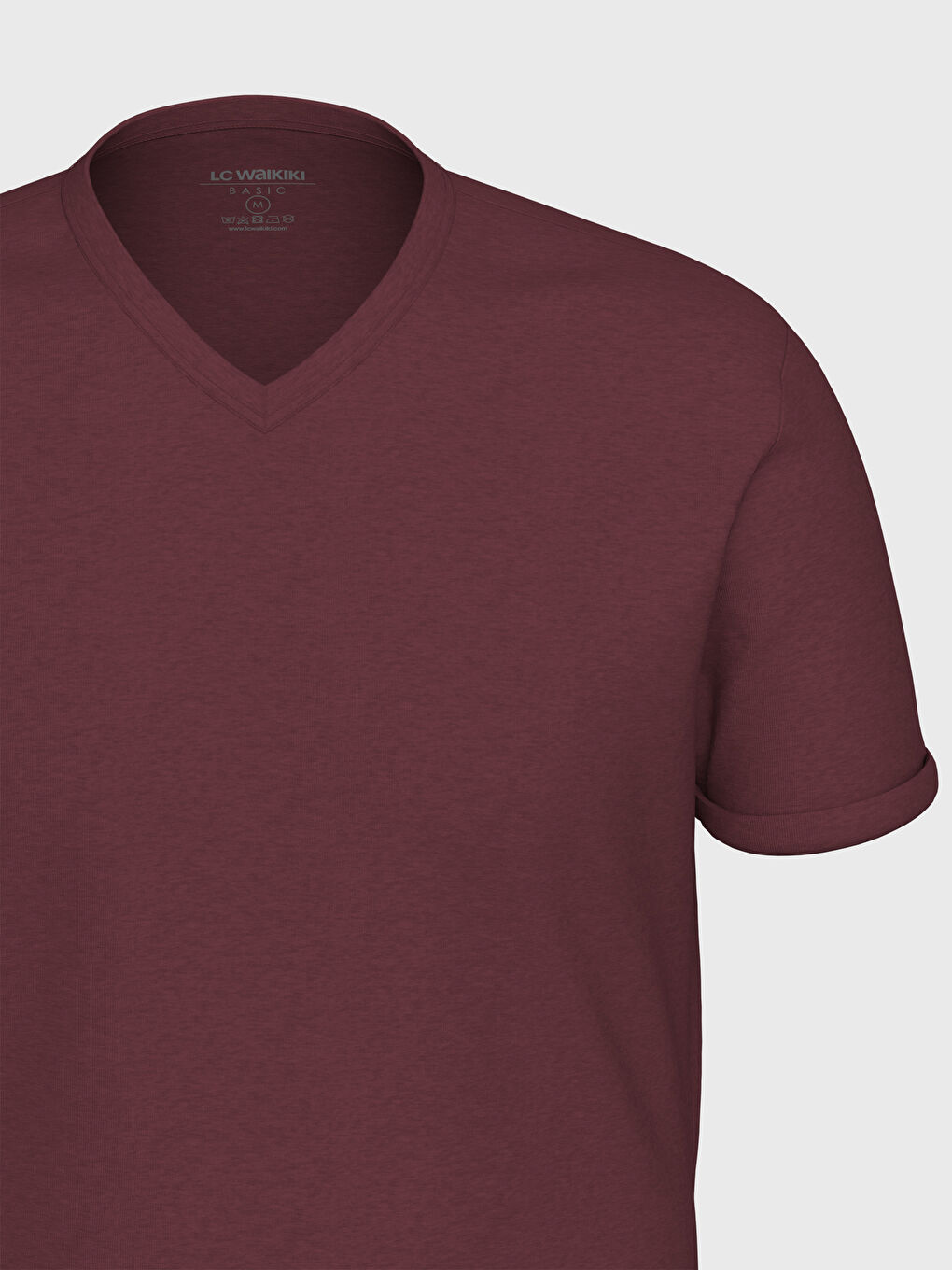 Pembe V Yaka Basic Kısa Kollu Tişört-3