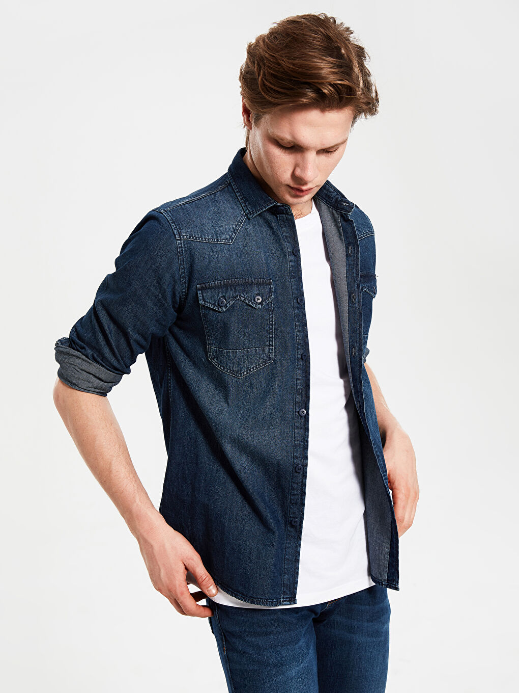 Slim Fit Men's Jean Shirt-1