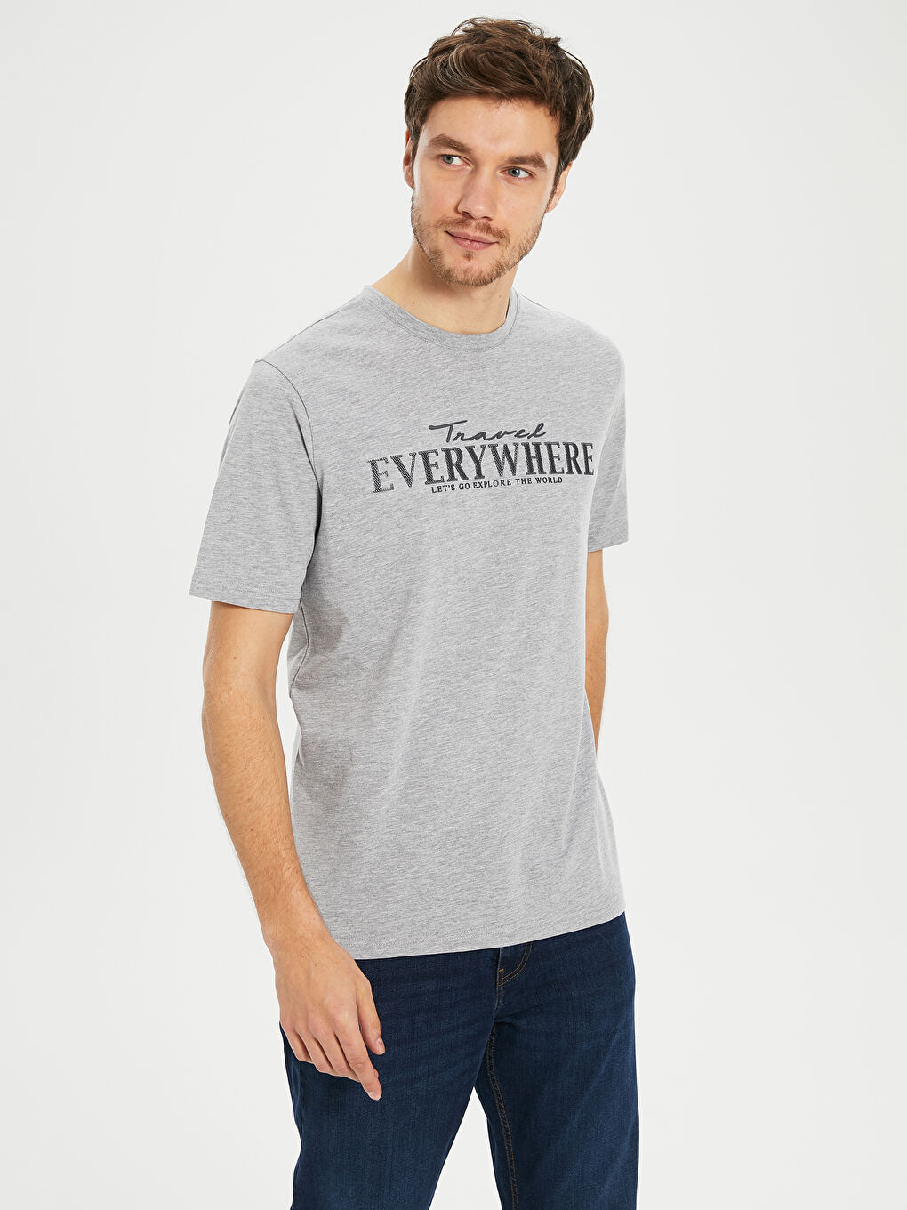 Gri Penye Erkek Tişört-1