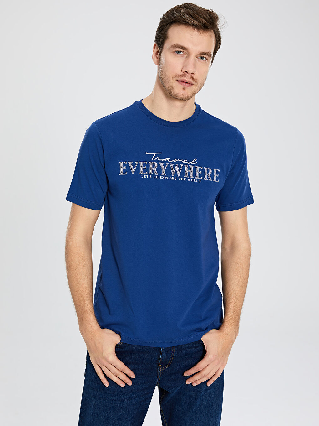 İndigo Penye Erkek Tişört-1