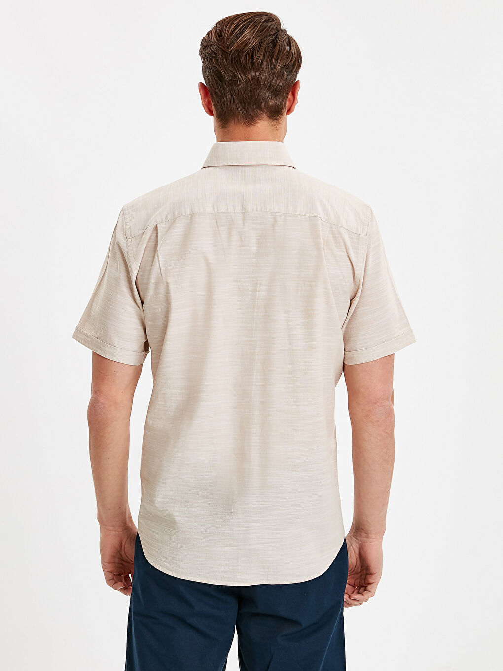 Bej Regular Fit Kısa Kollu Poplin Gömlek-5