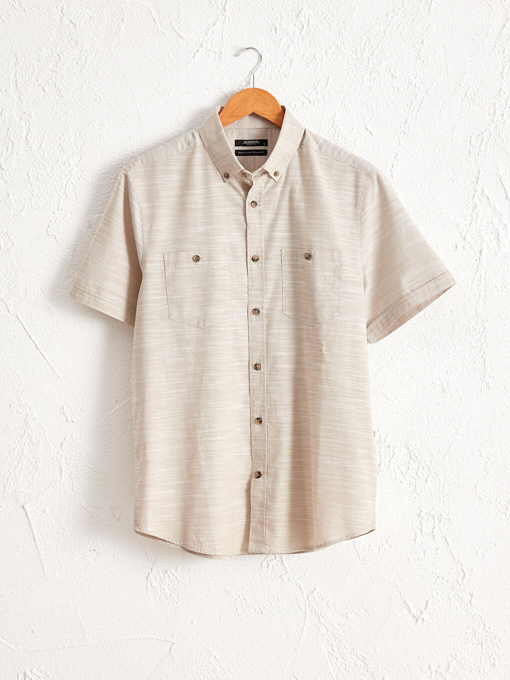 Bej Regular Fit Kısa Kollu Poplin Gömlek-1