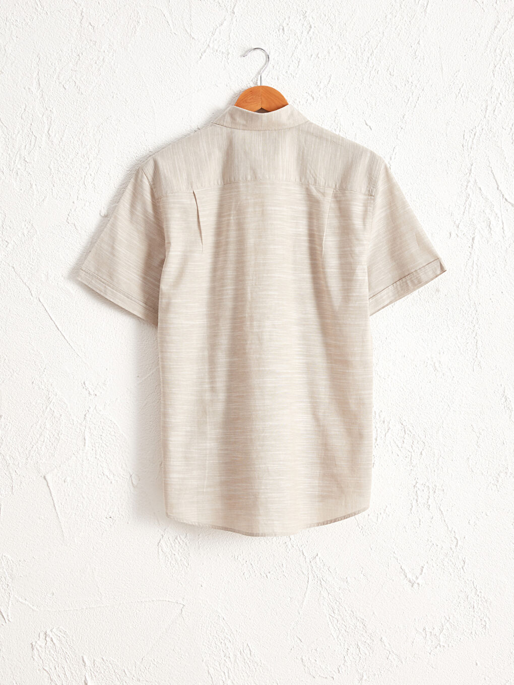 Bej Regular Fit Kısa Kollu Poplin Gömlek-2