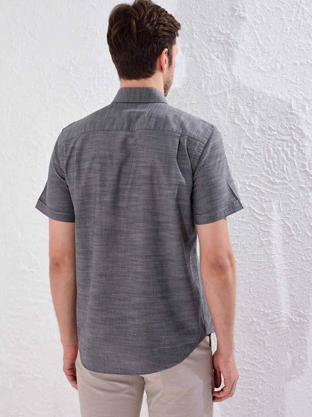 Antrasit Regular Fit Kısa Kollu Poplin Gömlek-2
