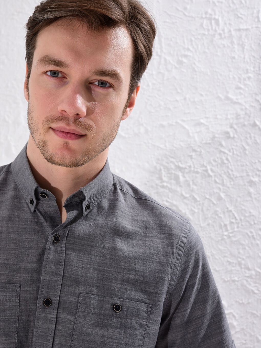 Antrasit Regular Fit Kısa Kollu Poplin Gömlek-3