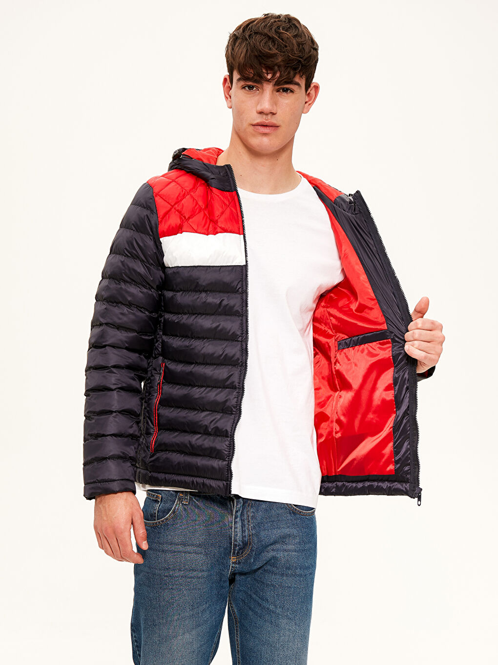 Lacivert Slim Fit Kapüşonlu Dik Yaka Erkek Şişme Mont-2