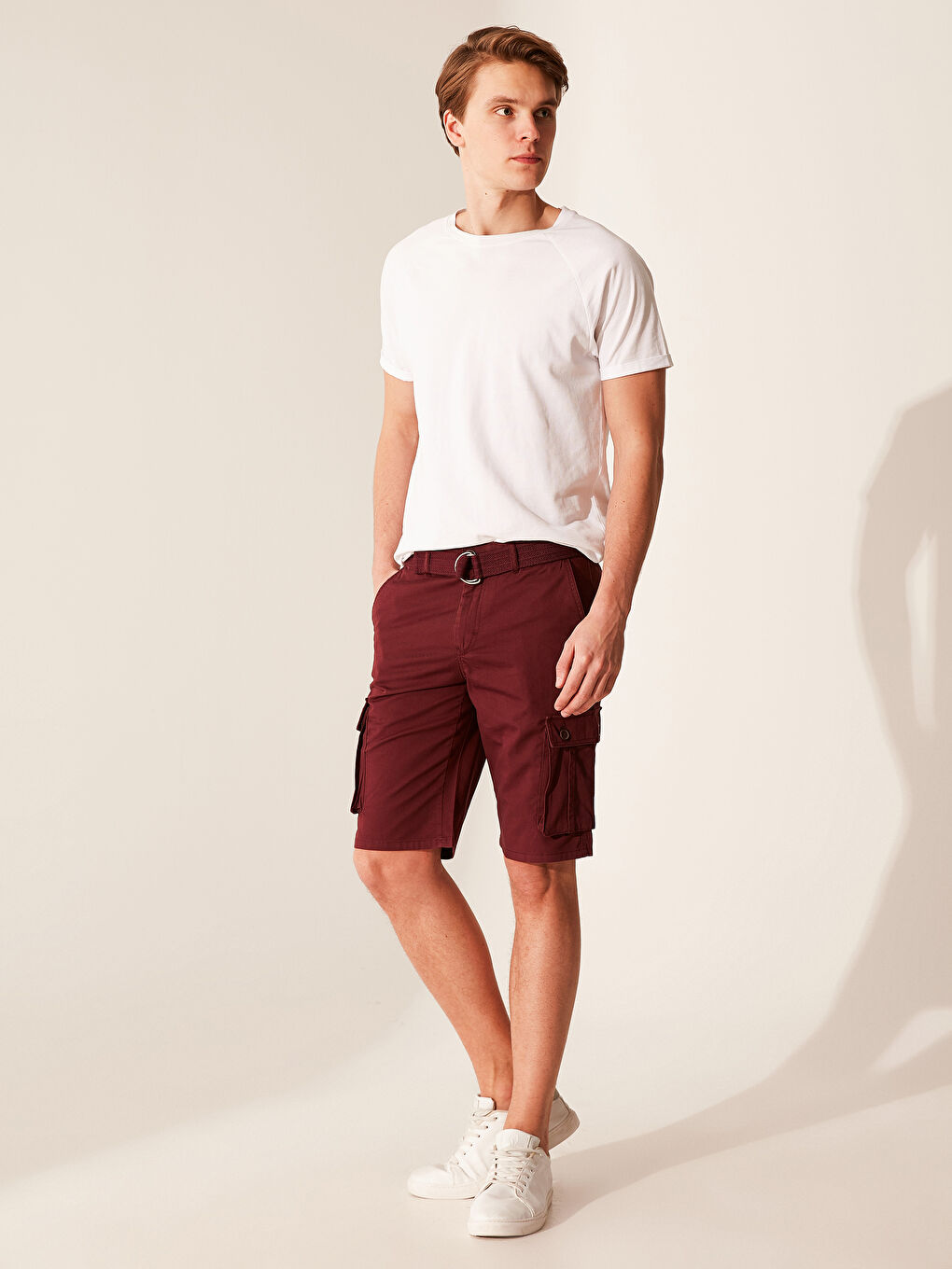 Regular Fit Cargo Pocket Gabardine Shorts-1