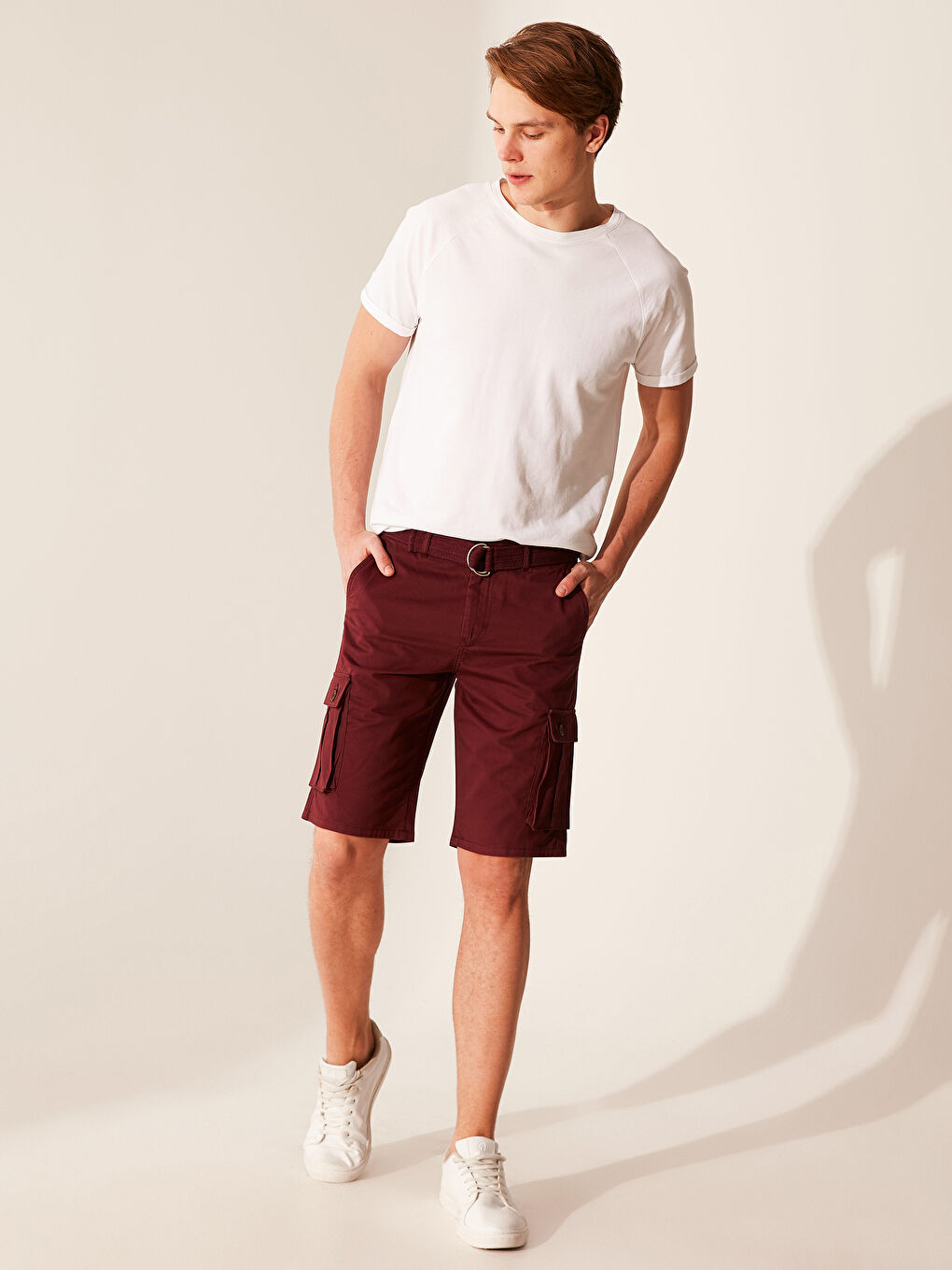 Regular Fit Cargo Pocket Gabardine Shorts-5