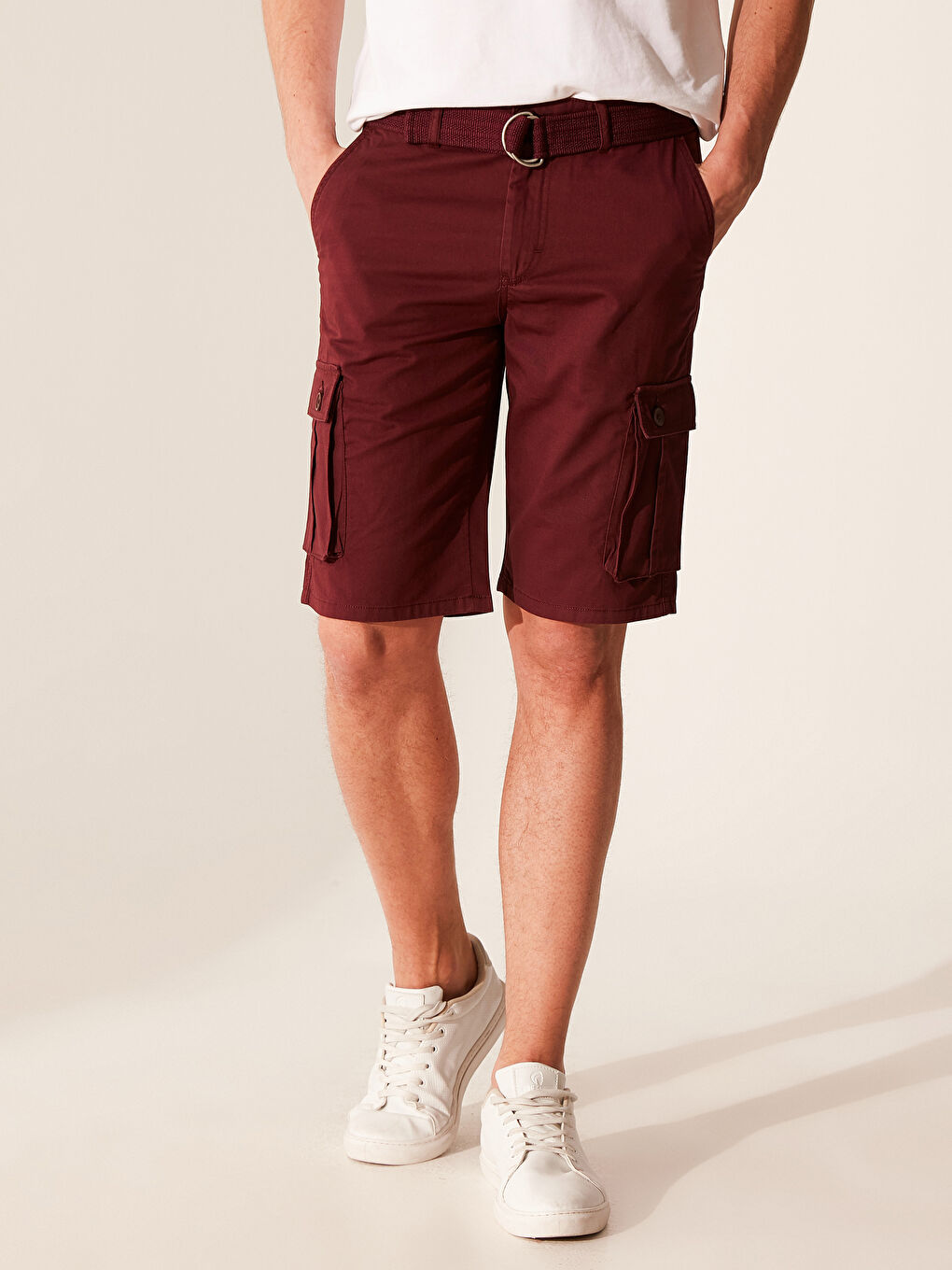 Regular Fit Cargo Pocket Gabardine Shorts-6
