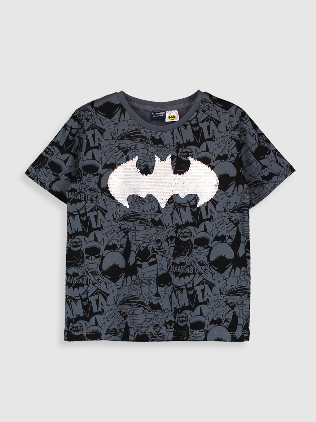 Antrasit Erkek Çocuk Çift Yönlü Payetli Batman Tişört-1