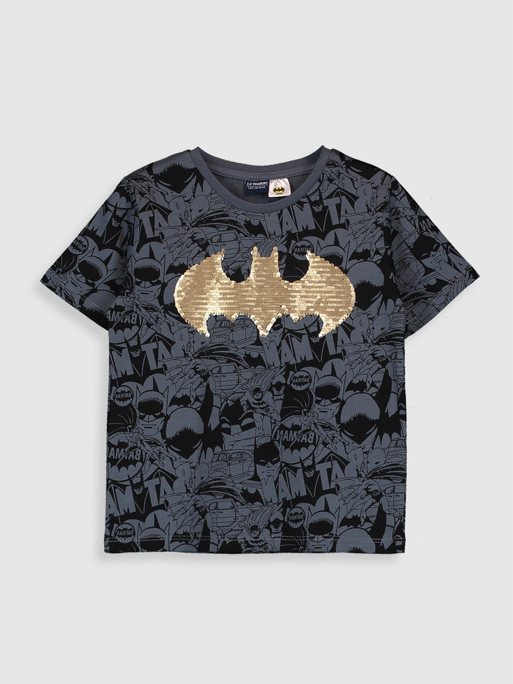 Antrasit Erkek Çocuk Çift Yönlü Payetli Batman Tişört-3