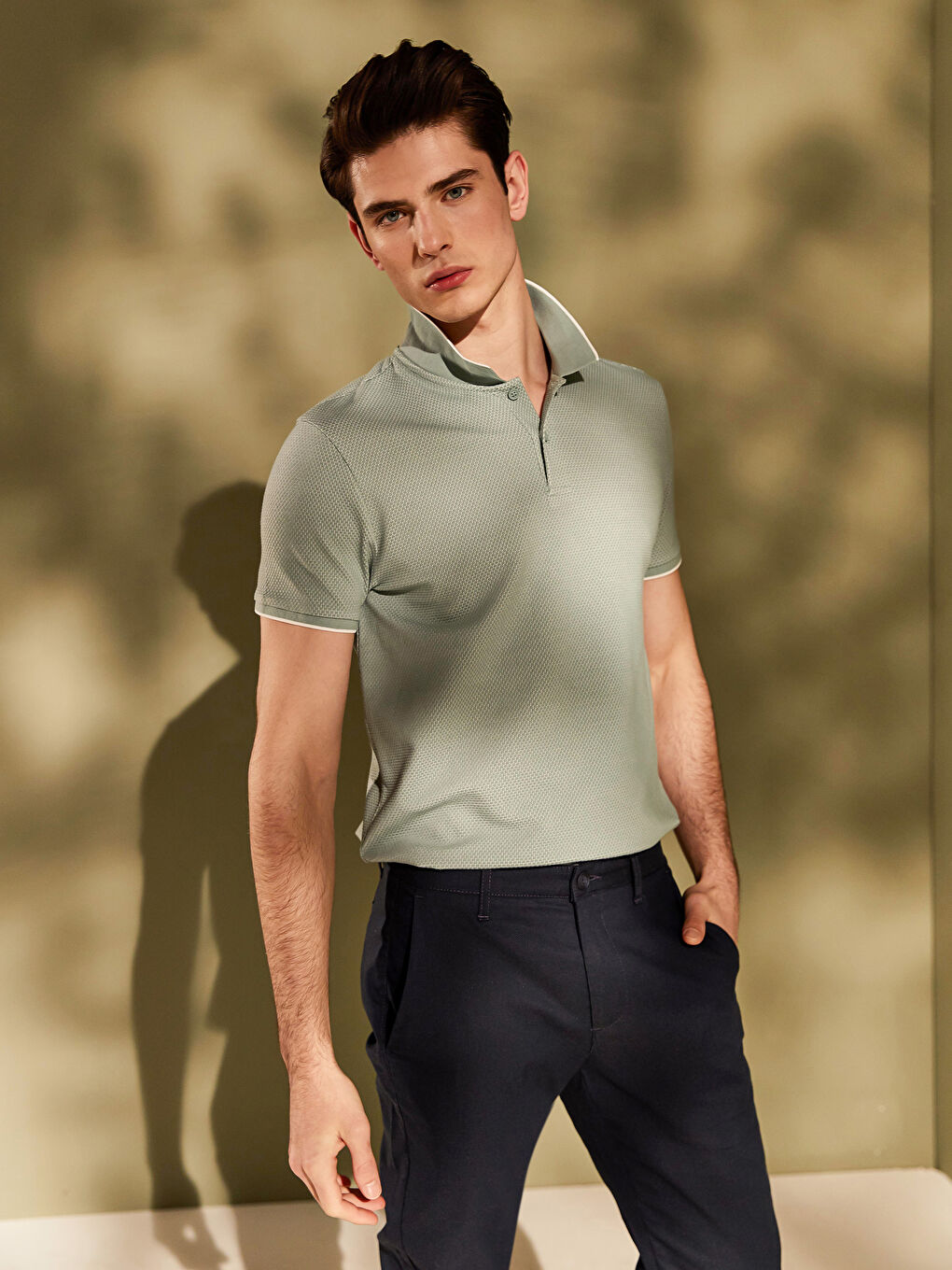 Yeşil Polo Yaka Kısa Kollu Basic Pike Erkek Tişört-3