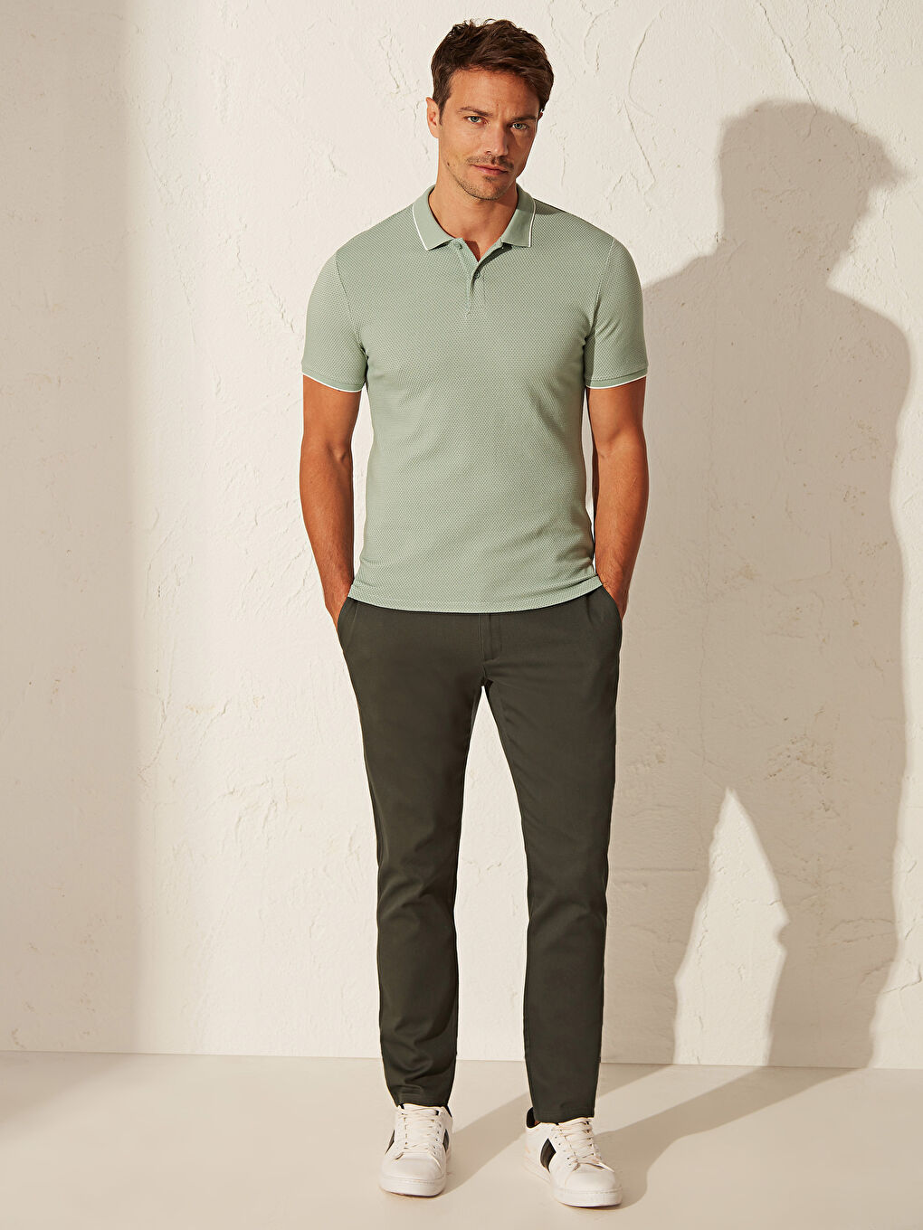 Yeşil Polo Yaka Kısa Kollu Basic Pike Erkek Tişört-6