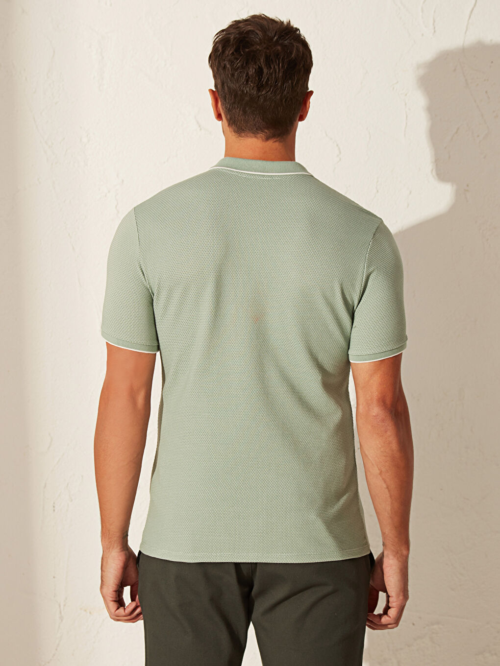 Yeşil Polo Yaka Kısa Kollu Basic Pike Erkek Tişört-7