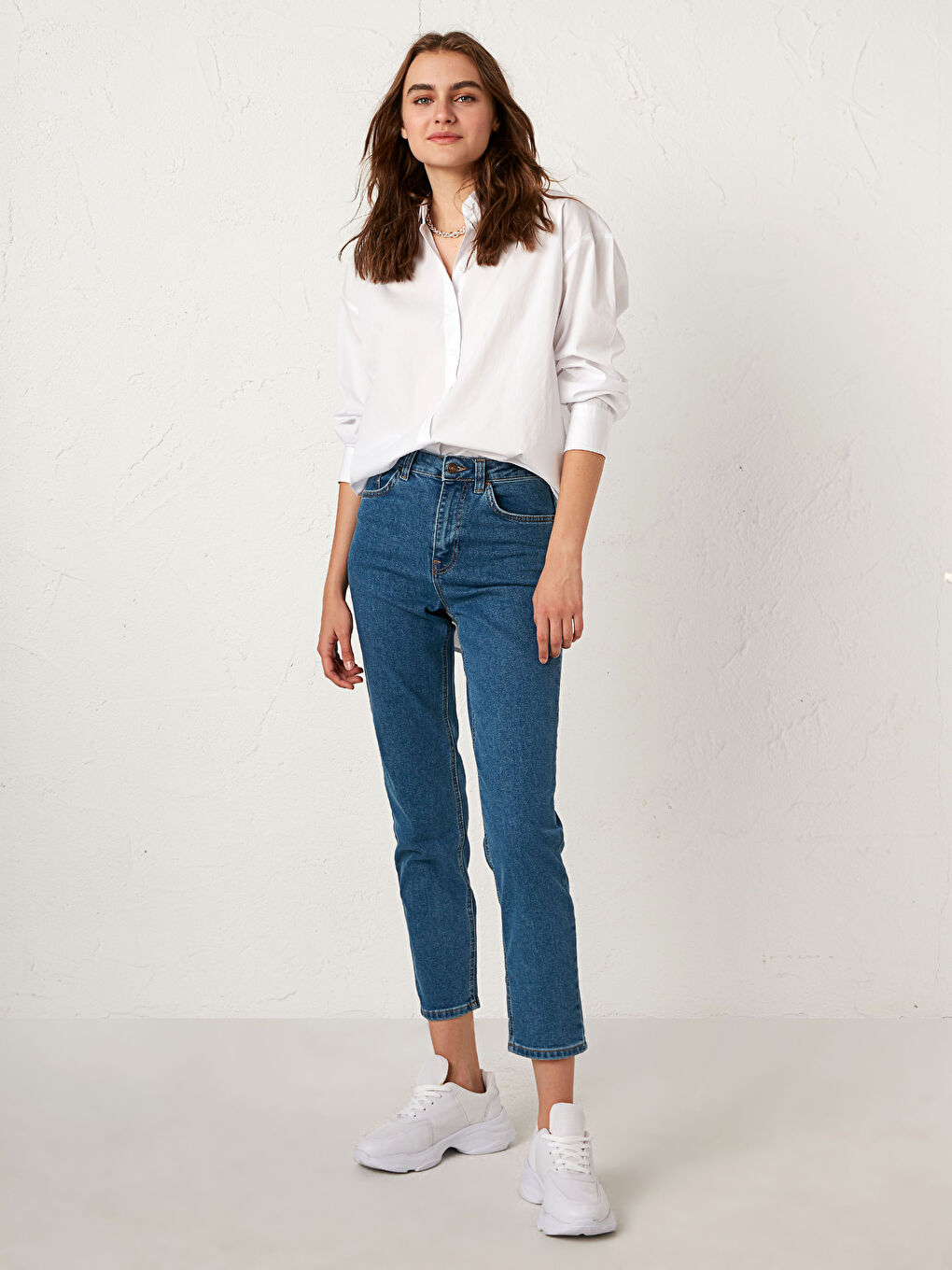 İndigo Yüksek Bel Slim Fit Kadın Jean Panolon Pantolon-1