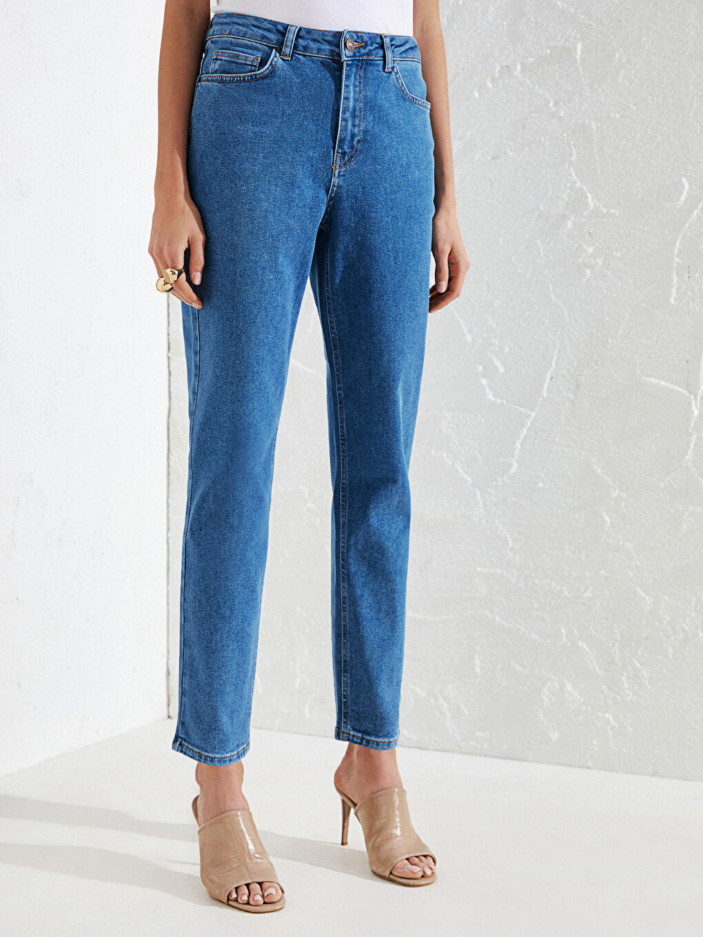 İndigo Yüksek Bel Slim Fit Kadın Jean Panolon Pantolon-3