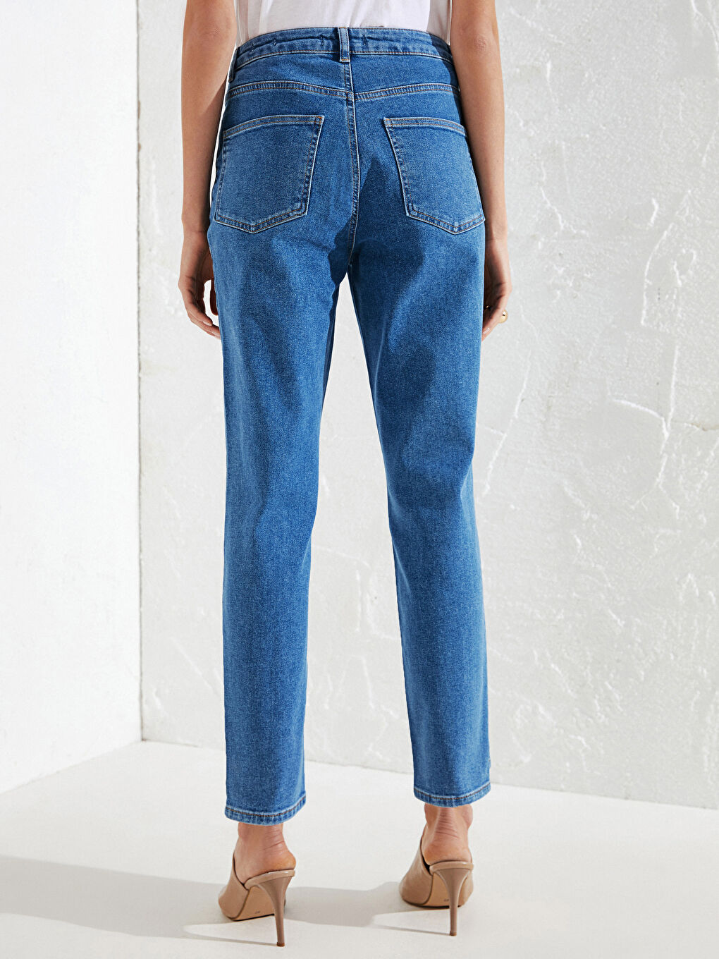 İndigo Yüksek Bel Slim Fit Kadın Jean Panolon Pantolon-4