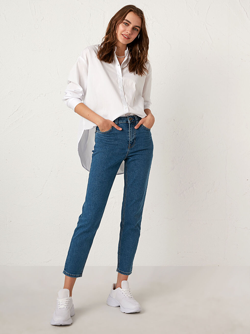 İndigo Yüksek Bel Slim Fit Kadın Jean Panolon Pantolon