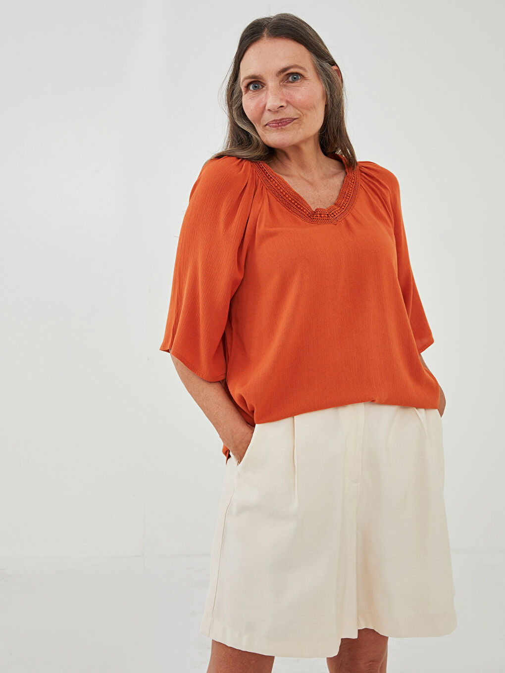 Advanced Half Sleeve Lace Blouse Women Viscose-1