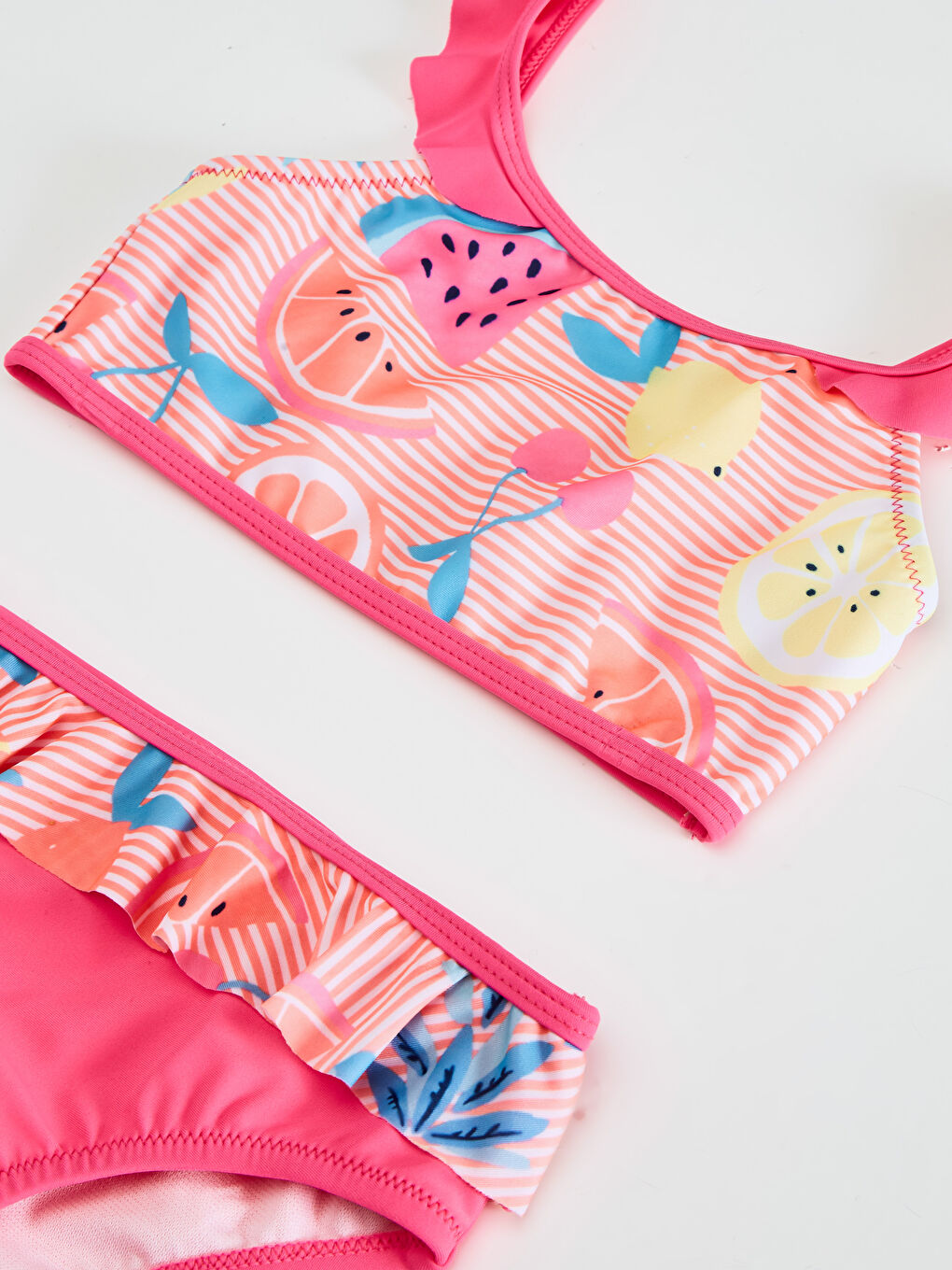 Girl's Bikini With Frill Detailed Printed Flexible Fabric-5
