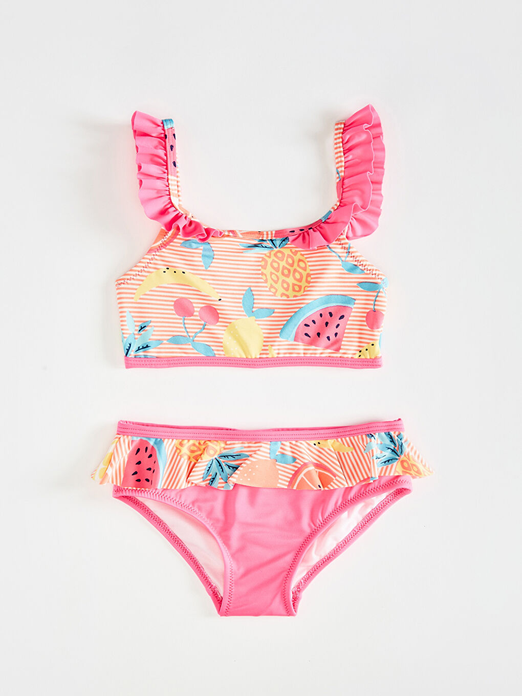 Girl's Bikini With Frill Detailed Printed Flexible Fabric-1