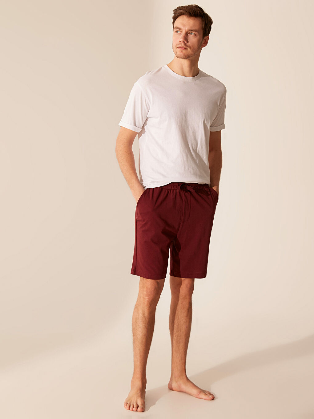 Bordo Standart Kalıp Erkek Pijama Alt Şort-1