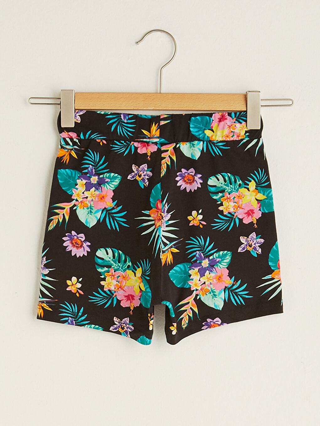 Siyah Kız Çocuk Desenli Pamuklu Şort-1