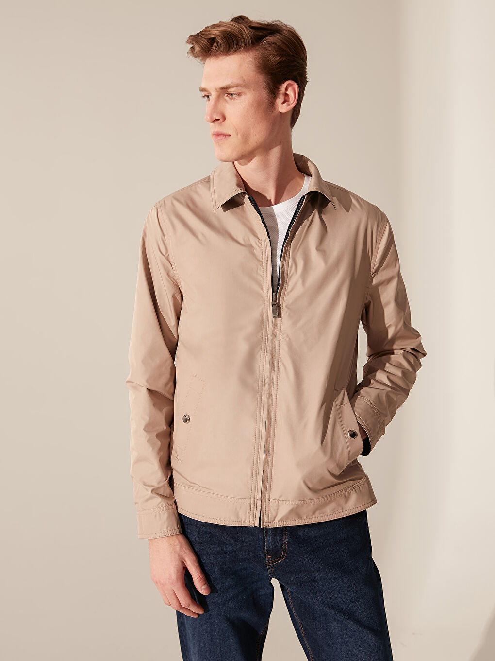 Lacivert Rahat Kalıp Dik Yaka İnce Mont-4