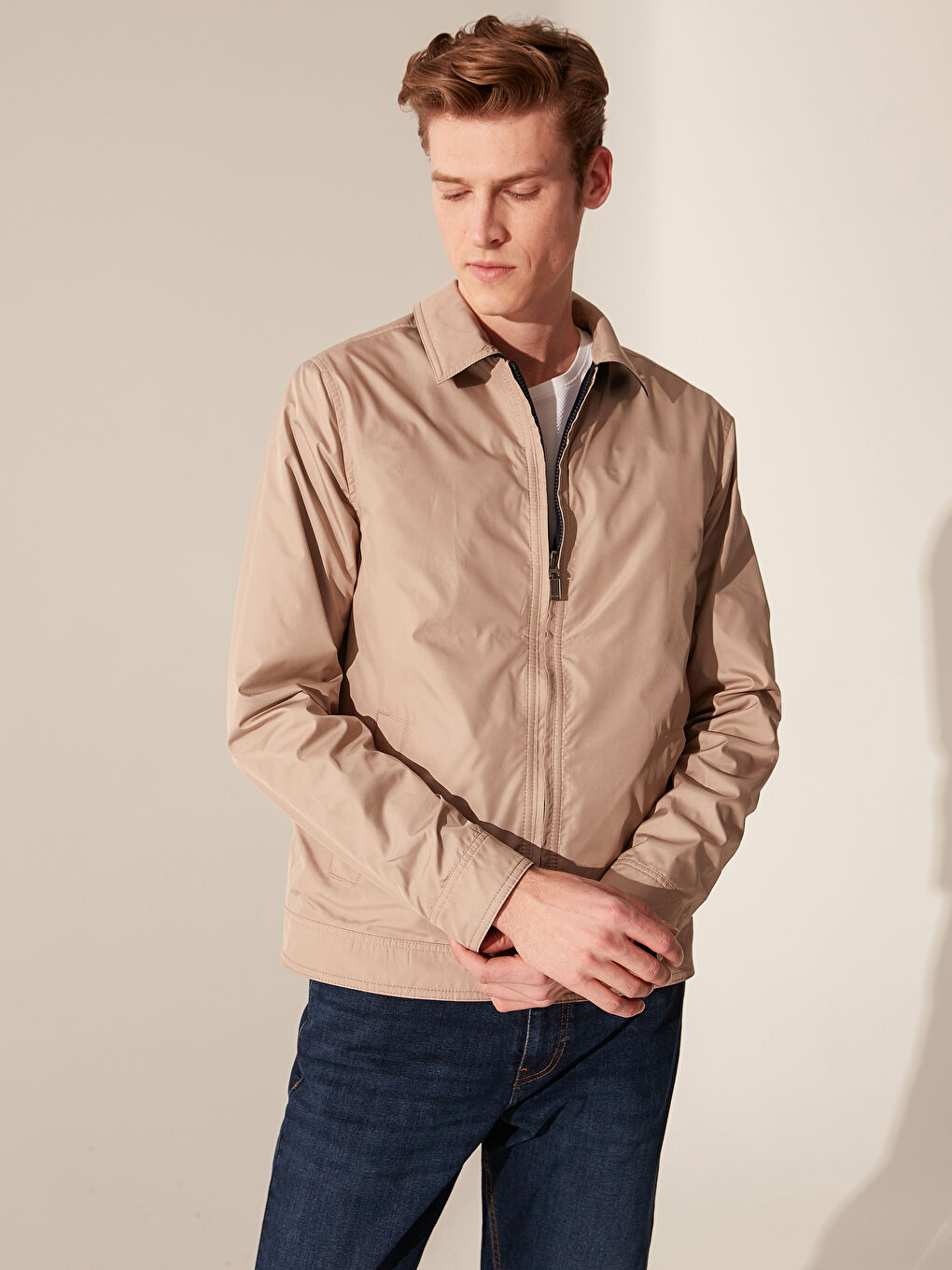 Lacivert Rahat Kalıp Dik Yaka İnce Mont-5