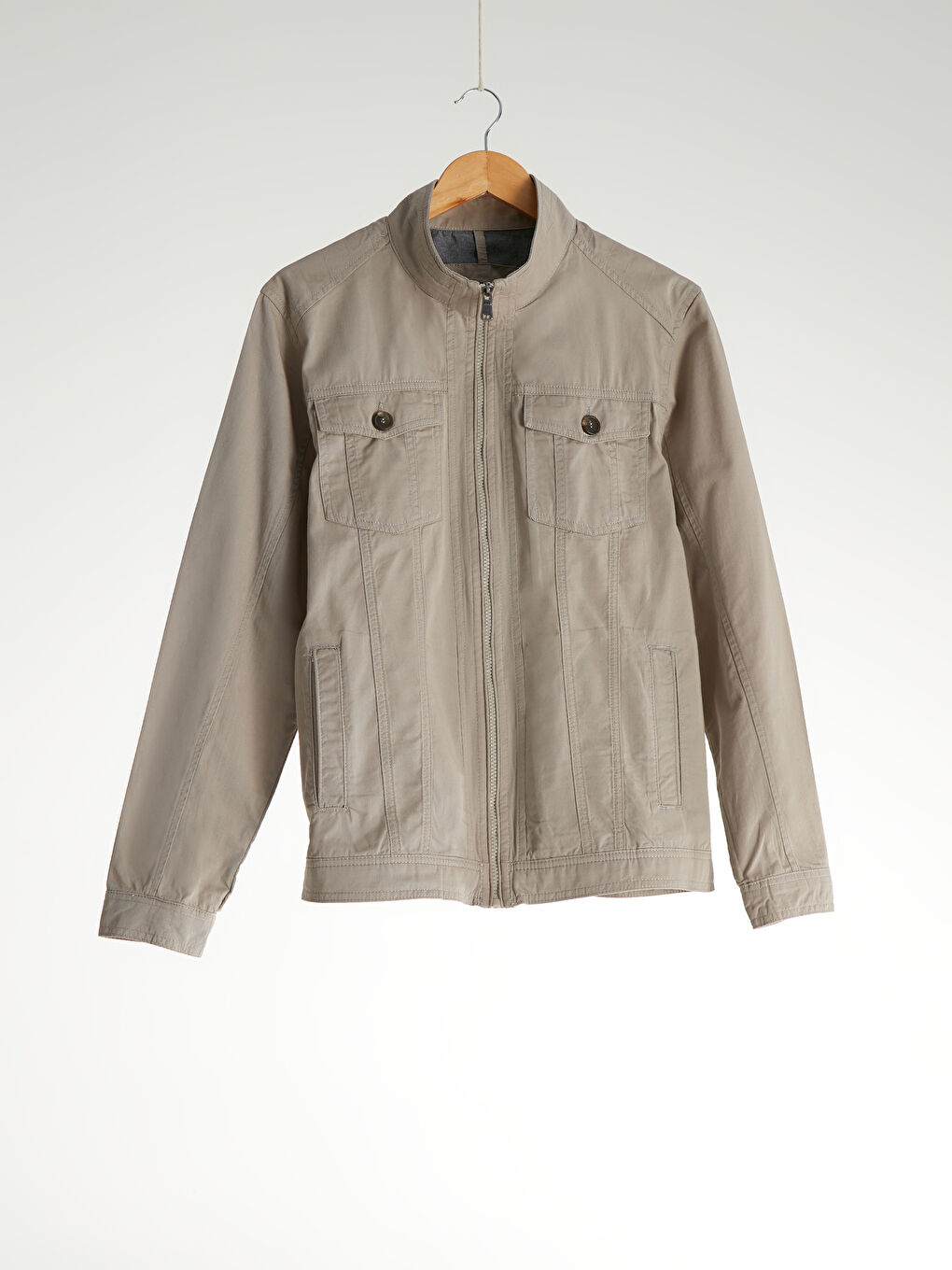 Bej Rahat Kalıp Dik Yaka İnce Erkek Mont