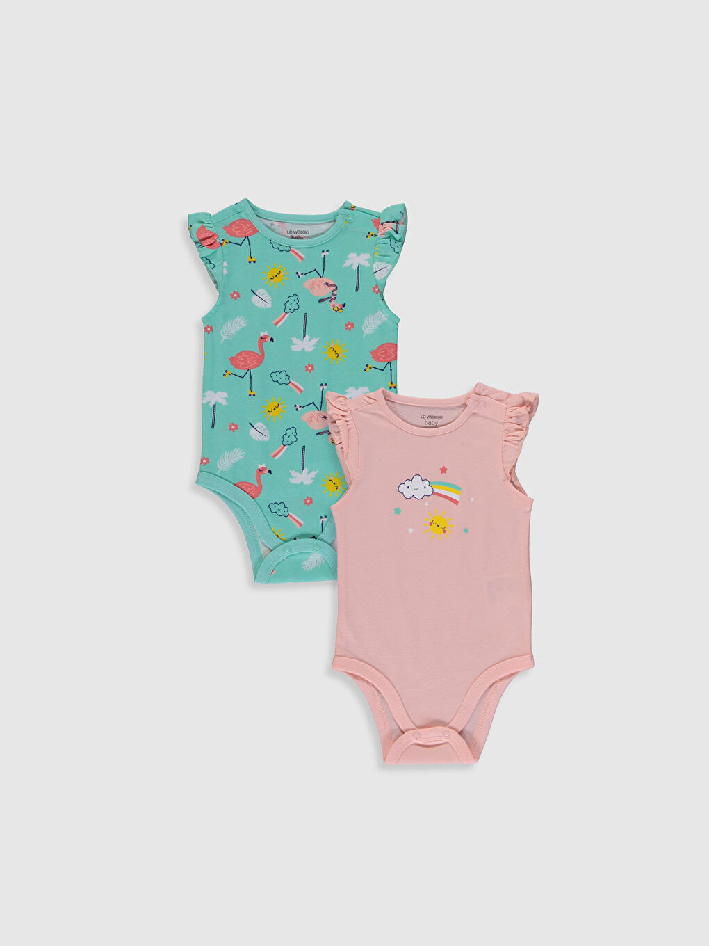 Pembe Kız Bebek Baskılı Çıtçıtlı Body 2'li