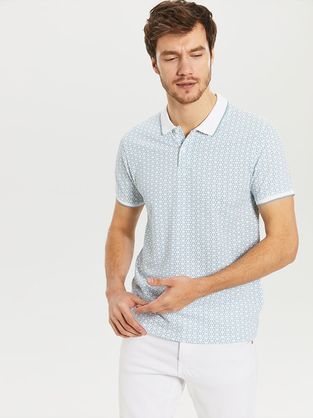 Yeşil Polo Yaka Kısa Kollu Pike Erkek Tişört