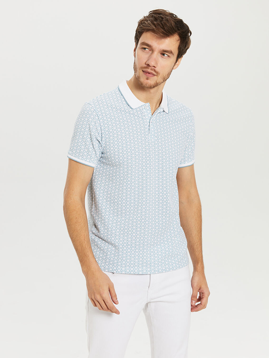 Yeşil Polo Yaka Kısa Kollu Pike Erkek Tişört-1