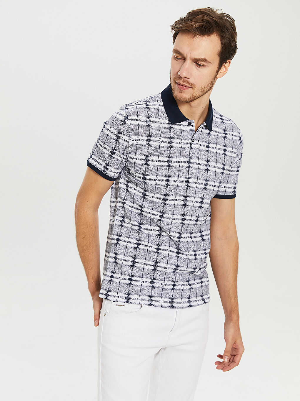 Lacivert Polo Yaka Kısa Kollu Pike Erkek Tişört-2