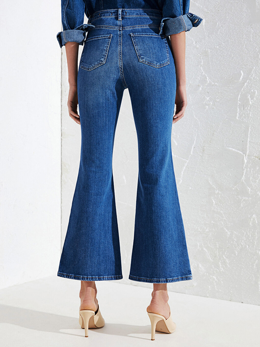 İndigo Yüksek Bel Mars Flare Kadın Jean Pantolon-3