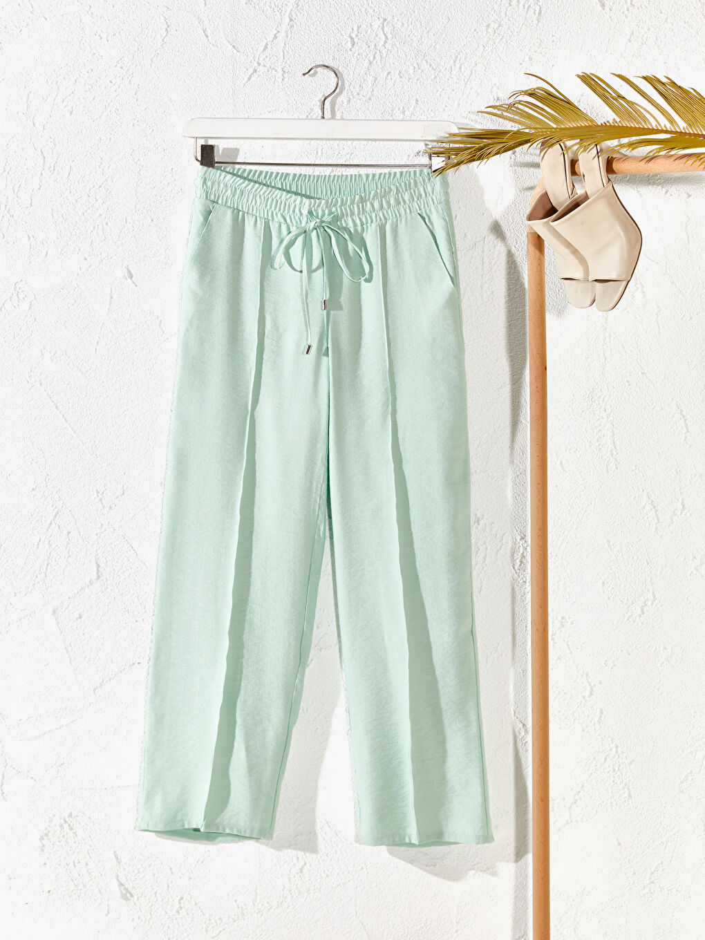 Yeşil Beli Lastikli Geniş Paça Pantolon