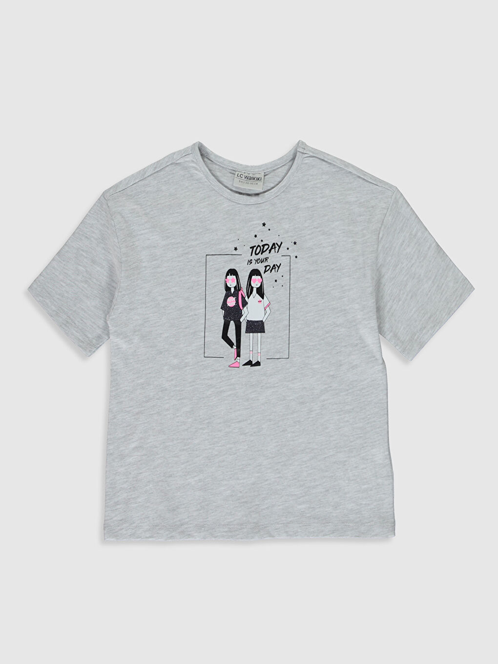 Beyaz Bisiklet Yaka Kısa Kollu Kız Çocuk Tişört