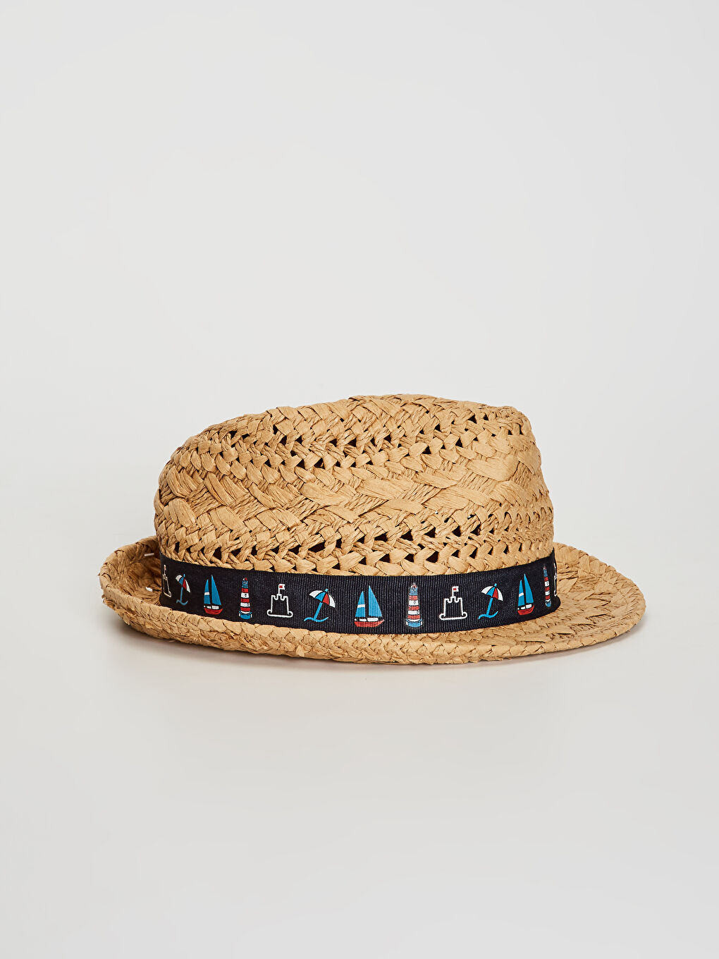 Boy's Piping Detailed Straw Fedora Hat